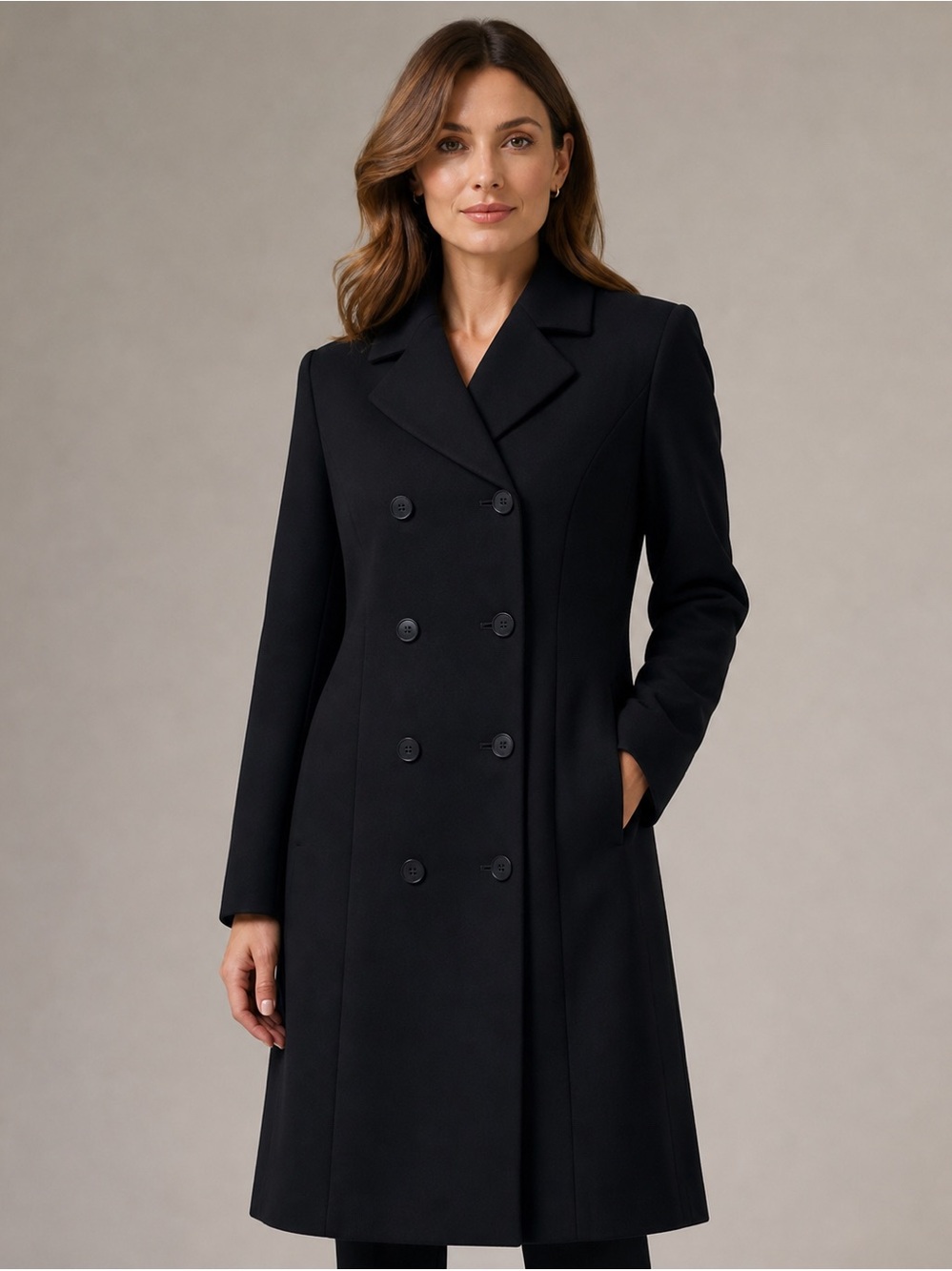 Classic Vintage AKA Eddie Bauer Black 100% Wool Double-Breasted Long Coat Sz 8